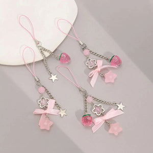 Ingemark 2025 New Korean Fashion Sweet Strawberry Bowknot Keychains Star Pendant Keyrings Ins Aesthetic Holder Bag Accessories