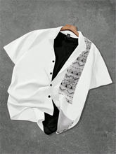 Men's fashion short sleeve shirt with stand collar and retro pattern suitable for holiday casual occasions men's cool shirt