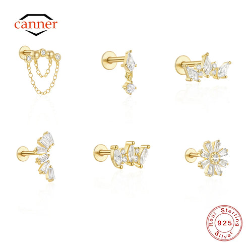 CANNER 1PC Ins Simple Flat Head Pierced Stud Earring Women 925 Sterling Silver Ins Tassel Chain Marquise Earring Party Gift