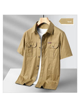 Summer Short Sleeve Shirt Men 100 Cotton Refreshing Breathable Sweat Absorbing Shirt Climbing Work Clothes Pocket Fishing Shirt