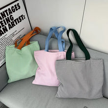Stripe Contrast Color Women's Canvas Shoulder Bag Large Capacity CollegeBook Tote Zipper Handbags Simple Commuter Shopping Bag