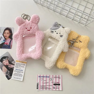 Cute Cartoon Plush Photocard Holder Korean Id Card Holder Keychain kawaii Desk Accessories Kpop Stationery Idol Picture Storage