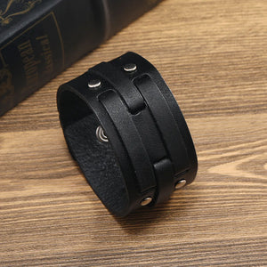Leather Bracelet For Men New Punk Style Leather Bracelets, Exaggerated Button Rivet Accessories Simple Bracelet