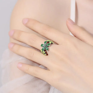 2024 Korean Trendy Green Drip Oil Flower Opening Ring for Woman Girls Party Jewelry Gifts Charm Fashion Accessories