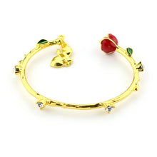 Fashion Anime Beauty and the Beast Bracelet Cute Cartoon Golden Link Red Flower Accessories Bangle for Women's Hand Decoration