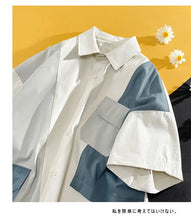 Men Short Sleeve Shirt Trendy Loose Casual Summer Thin Ice Silk Color Block Work Shirt