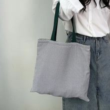 Stripe Contrast Color Women's Canvas Shoulder Bag Large Capacity CollegeBook Tote Zipper Handbags Simple Commuter Shopping Bag