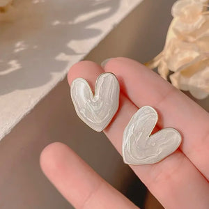 2024 Fashion New Elegant Metal Enamel Heart Pearl Earrings Korean Fashion Jewelry For Woman Girls Accessories Wholesale