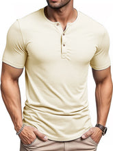 Men's Short Sleeve Henley Neck T-shirt Solid Color Male Tops Slim Fit Button Neck Casual Cozy Tshirt Streetwear S-XXXL