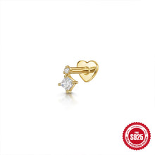 Aide 925 Sterling Silver Heart Flat Push-Back Zircon Pendiente Piercing Stud Earrings For Women K Gold Simple Elegant Jewelry