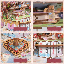 Alice Tea Party Music Box DIY Wooden 3D Puzzle Model Building Kits with Rotating Table Princess Gift for Girls Birthday