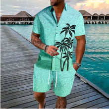 Hawaiian Palm Tree Button Shirts +Shorts Tracksuits Summer Beach 2PCS Sets Cool Hipster Streetwear Casual Men Clothing