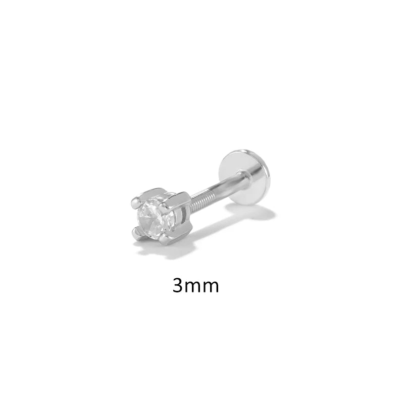 1PCS Piercing Earrings 925 Sterling Silver Stud Earring For Women Bling Zircon 1.5MM/2MM/2.5MM Cartilage Pendientes Fine Jewerly