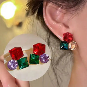 925 Silver Needle Korean Fashion Colorful Cube Crystal Earrings For Women Jewelry 2024 Trending New Sweet Zircon Stud Earrings