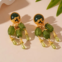 Vintage Green Round Beads Olive Drop Dangle Earrings French Vintage Style Water Droplet Tassel Earring Women's Ear Jewelry