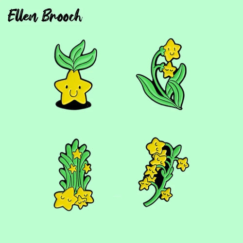 Pentagram Seeds Enamel Pins Lovely Green Plants Flower Garden Brooch Lapel Badges Cute Jewelry Gift for Friend Woman