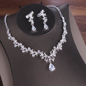 New Korean necklace earrings set zircon earrings alloy chain bridal wedding two-piece wedding dress accessories