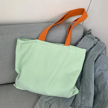 Stripe Contrast Color Women's Canvas Shoulder Bag Large Capacity CollegeBook Tote Zipper Handbags Simple Commuter Shopping Bag