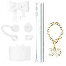 9pcs Tumbler Cup Accessories Set Includes Spill Proof Stopper Straw Bow Charm Chain Silicone Boot Straw Cover for Stanley Cup