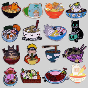 High Quality Funny Ramen Bowl Brooches Cute Animal Food Noodles Enamel Pins Foodies Jewelry Gifts Lapel Pins Fashion Accessories