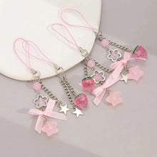 Ingemark 2025 New Korean Fashion Sweet Strawberry Bowknot Keychains Star Pendant Keyrings Ins Aesthetic Holder Bag Accessories
