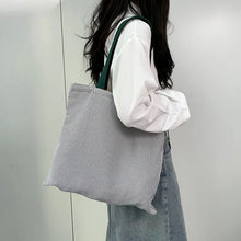 Stripe Contrast Color Women's Canvas Shoulder Bag Large Capacity CollegeBook Tote Zipper Handbags Simple Commuter Shopping Bag