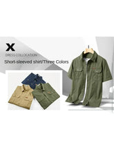Summer Short Sleeve Shirt Men 100 Cotton Refreshing Breathable Sweat Absorbing Shirt Climbing Work Clothes Pocket Fishing Shirt