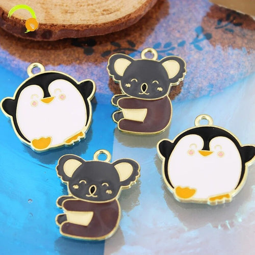 10pcs New Kawaii Enamel Animal Charms For Jewelry Making Accessories Cute Koala Penguin Pendant Metal Charm for Korean Earrings