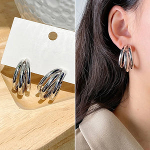 Three-ring Hoop Earrings For Women Modern Gold Color Circle Earring 2024 Trending Korean Fashion Jewelry boucle oreille femme