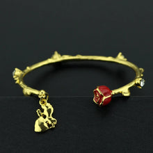 Fashion Anime Beauty and the Beast Bracelet Cute Cartoon Golden Link Red Flower Accessories Bangle for Women's Hand Decoration