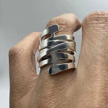 2025 New Korean Style Creative Copper Ring Women's Exaggerated Fashion Smooth Multi Layer Wrapped  Geometric Lines