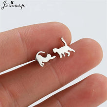 Small Stainless Steel Cat Earrings 2022 Minimalist Cute Kitten Animal Stud Earings Korea Style Girls Ear Jewelry Accessories