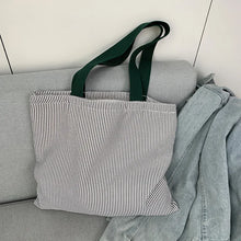 Stripe Contrast Color Women's Canvas Shoulder Bag Large Capacity CollegeBook Tote Zipper Handbags Simple Commuter Shopping Bag