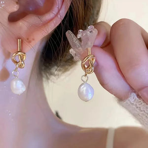 2024 New French Elegant Gold Knot Pearl Pendant Earrings Korean Fashion Ear Studs Women's Jewelry Party Sweet Accessories Gift
