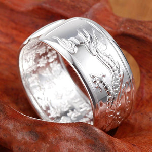New S925 Sterling Silver Original Flying Dragon Japanese Big Non-Mosaic Aristocratic Domineering Open Adjustable Men's Ring