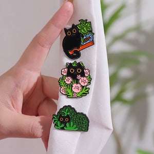 Flowers Plant Cat Enamel Pins Cat's Garden Fish Tank Brooches Lapel Metal Backpack Badges Fun Animal Jewelry Gift For Kids