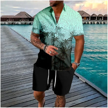 Hawaiian Palm Tree Button Shirts +Shorts Tracksuits Summer Beach 2PCS Sets Cool Hipster Streetwear Casual Men Clothing