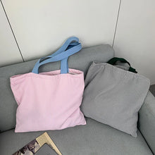 Stripe Contrast Color Women's Canvas Shoulder Bag Large Capacity CollegeBook Tote Zipper Handbags Simple Commuter Shopping Bag