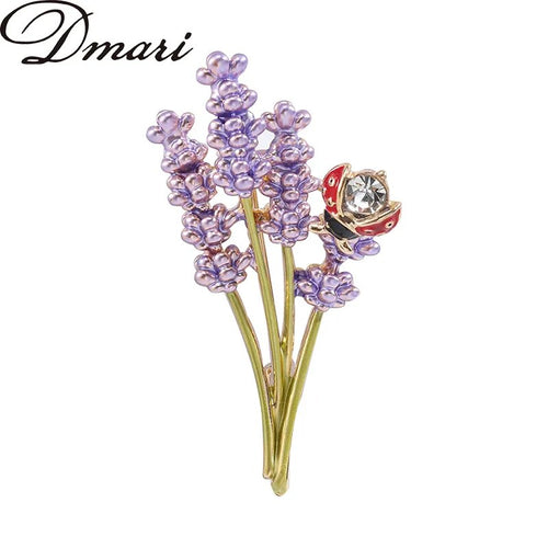 Dmari Women Brooch Cute Enamel Pin Lavender And Ladybird Brooch Romantic Accessories Jewelry For Clothing