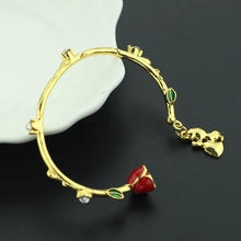 Fashion Anime Beauty and the Beast Bracelet Cute Cartoon Golden Link Red Flower Accessories Bangle for Women's Hand Decoration