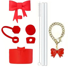 9pcs Tumbler Cup Accessories Set Includes Spill Proof Stopper Straw Bow Charm Chain Silicone Boot Straw Cover for Stanley Cup