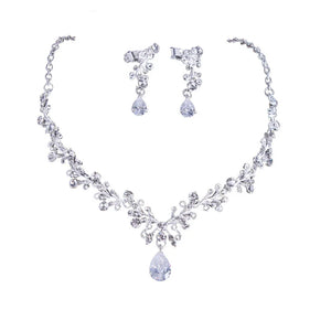 New Korean necklace earrings set zircon earrings alloy chain bridal wedding two-piece wedding dress accessories