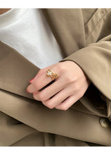 2025 Classic Design Double Layer Flower Shape Gold Color Open Ring Luxury Accessories for Korean Fashion Jewelry Girls' Fingers