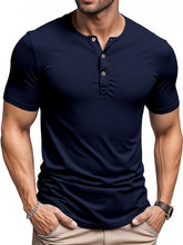 Men's Short Sleeve Henley Neck T-shirt Solid Color Male Tops Slim Fit Button Neck Casual Cozy Tshirt Streetwear S-XXXL