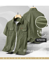 Summer Short Sleeve Shirt Men 100 Cotton Refreshing Breathable Sweat Absorbing Shirt Climbing Work Clothes Pocket Fishing Shirt