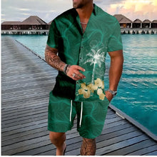 Hawaiian Palm Tree Button Shirts +Shorts Tracksuits Summer Beach 2PCS Sets Cool Hipster Streetwear Casual Men Clothing