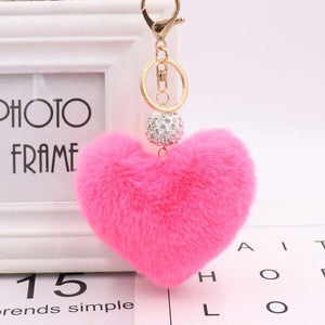 2023 Simple Love Fluff Charm Keychain Jewelry Accessories For Women Fashion Zircon Ball Key Chain Car Bag Soft Plush Key Ring