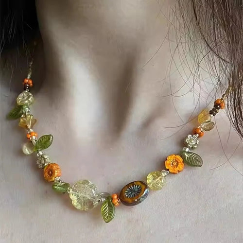 2025 Korean Fashion Acrylic Flower Beaded Choker Necklace Vintage For Women Y2K Neck Charm Cute Jewelry Accessorie Gift
