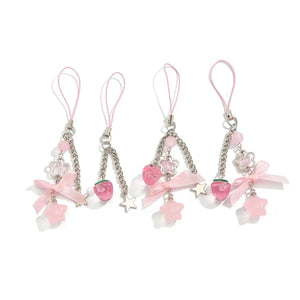 Ingemark 2025 New Korean Fashion Sweet Strawberry Bowknot Keychains Star Pendant Keyrings Ins Aesthetic Holder Bag Accessories