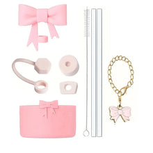 9pcs Tumbler Cup Accessories Set Includes Spill Proof Stopper Straw Bow Charm Chain Silicone Boot Straw Cover for Stanley Cup